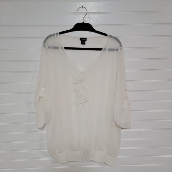 torrid Tops - Torrid Plus Size 3X Top Whimsy Preppy Coquette Ruffle Flowy Sheer Cottagecore